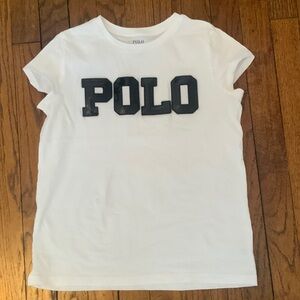 Polo by Ralph Lauren Girls White Tee with sequin Black Logo size large 12-14